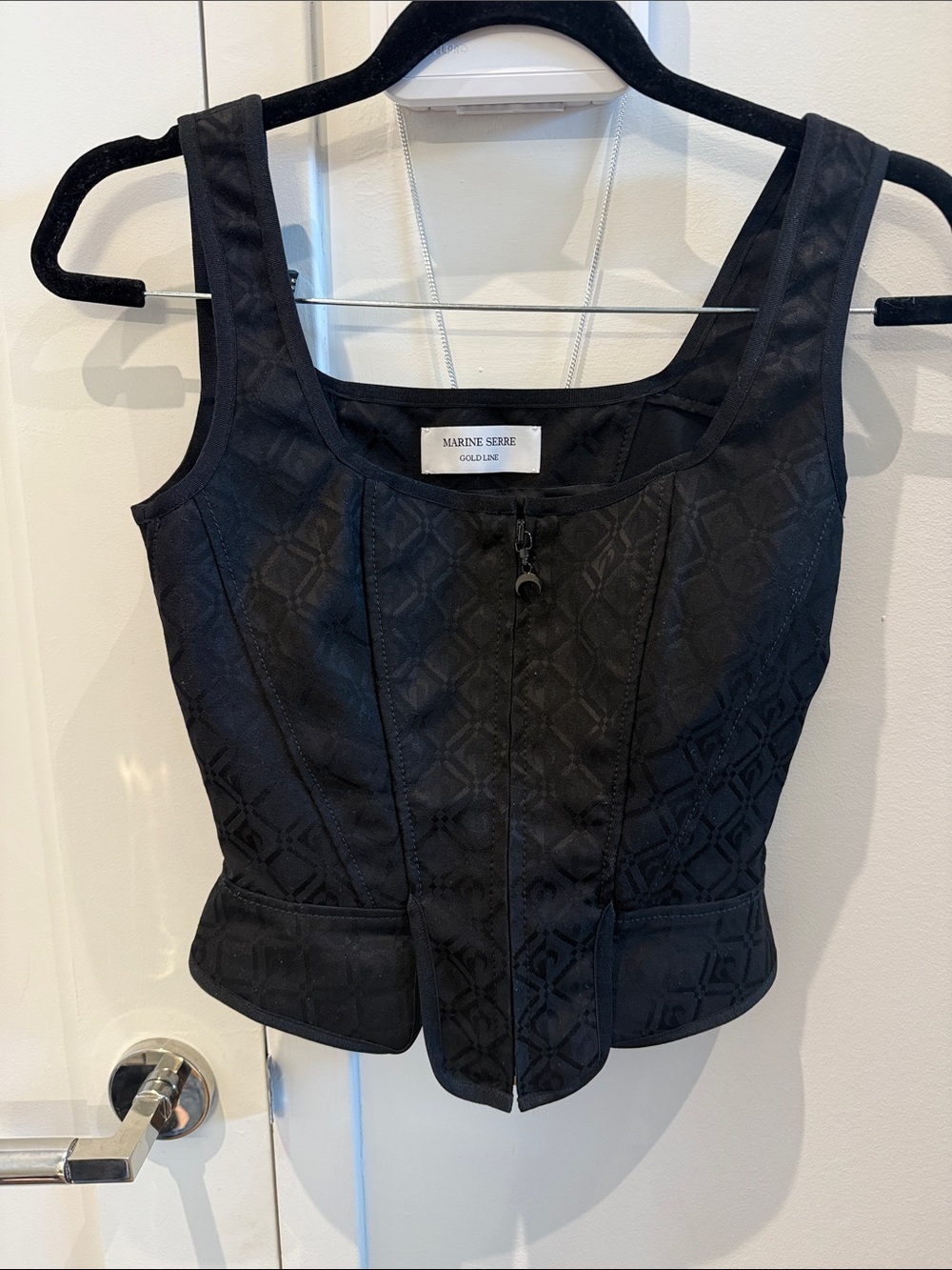 Marine Serre Black Jacquard Zip-Up Fitted Camisole
